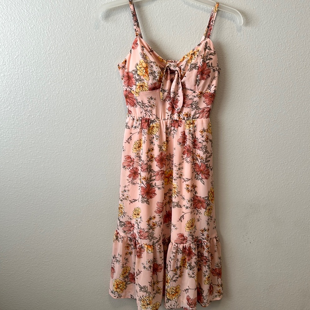 A.U.W Floral Peach Pink Midi Spaghetti Strap Dress Size Small